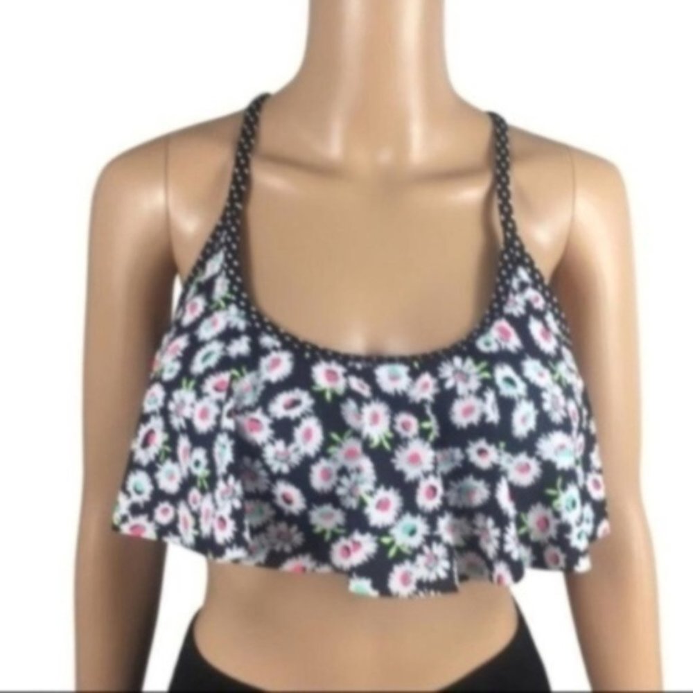 California Waves Floral Bikini Top - Black and White